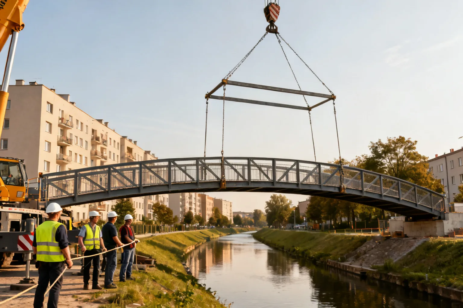 Montaż pierwszego przęsła kładki Zaspa rozpoczęty w Gdańsku