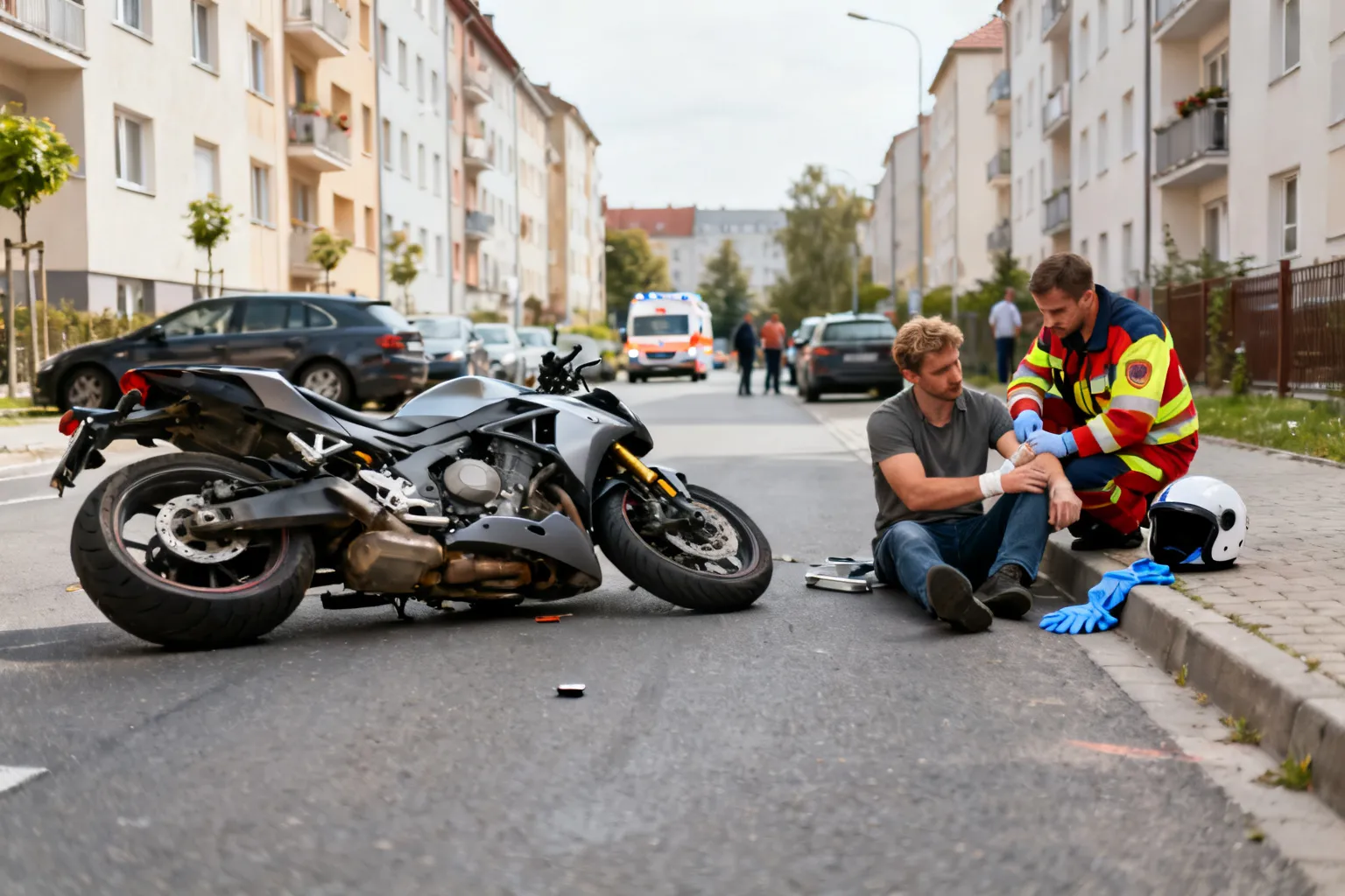 Wypadek motocykla na ul. Nowatorów w Gdańsku — jedna osoba poszkodowana