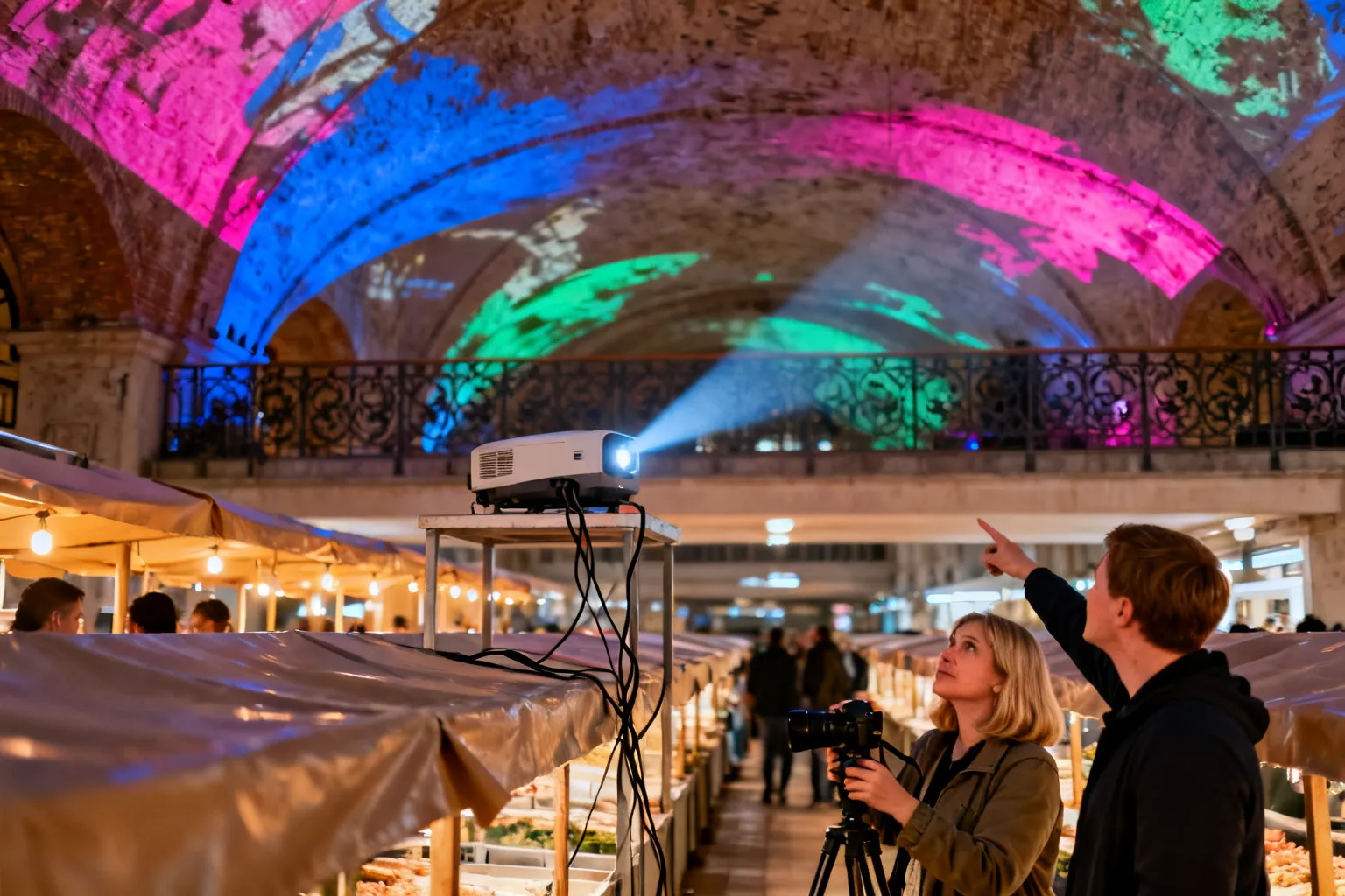 Projekcje mapping Hala Targowa Gdańsk — sufit jako ekran